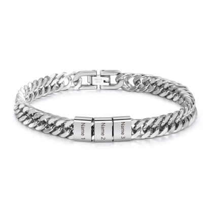 Pulsera de de cadena cubana para hombre con 3 nombres personalizados en aros | Jessemade