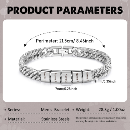 Pulsera de de cadena cubana para hombre con 5 nombres personalizados en aros | Jessemade