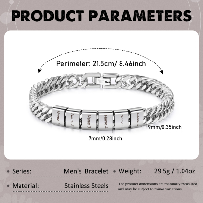 Pulsera de de cadena cubana para hombre con 6 nombres personalizados en aros | Jessemade