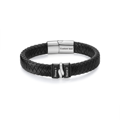 Pulsera de cuero trenzado para hombre con 2 nombres y 1 texto personalizados en aros | Jessemade