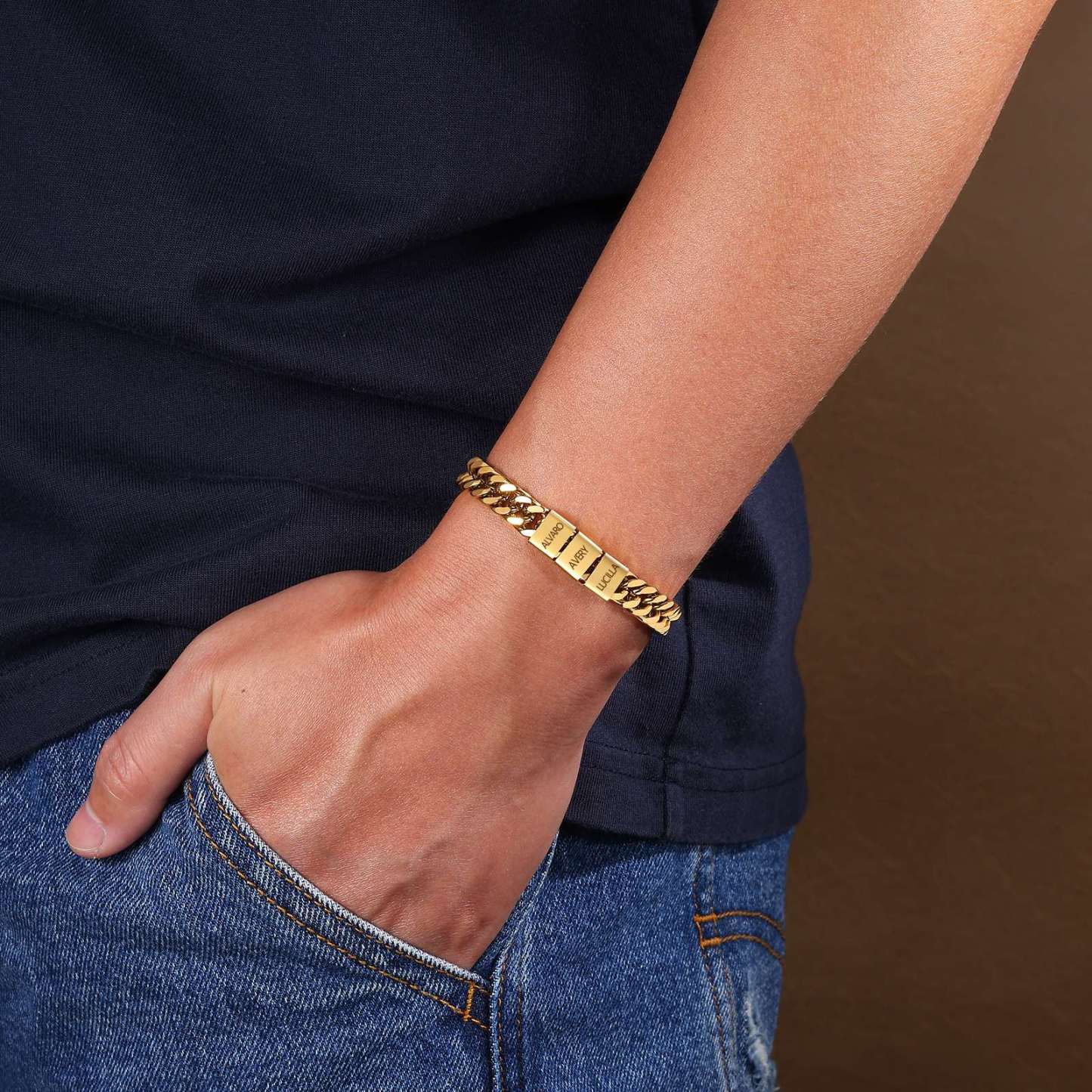 Pulsera personalizada con 2-6 nombres para hombre con grabado personalizado - regalo para padre abuelo | Jessemade