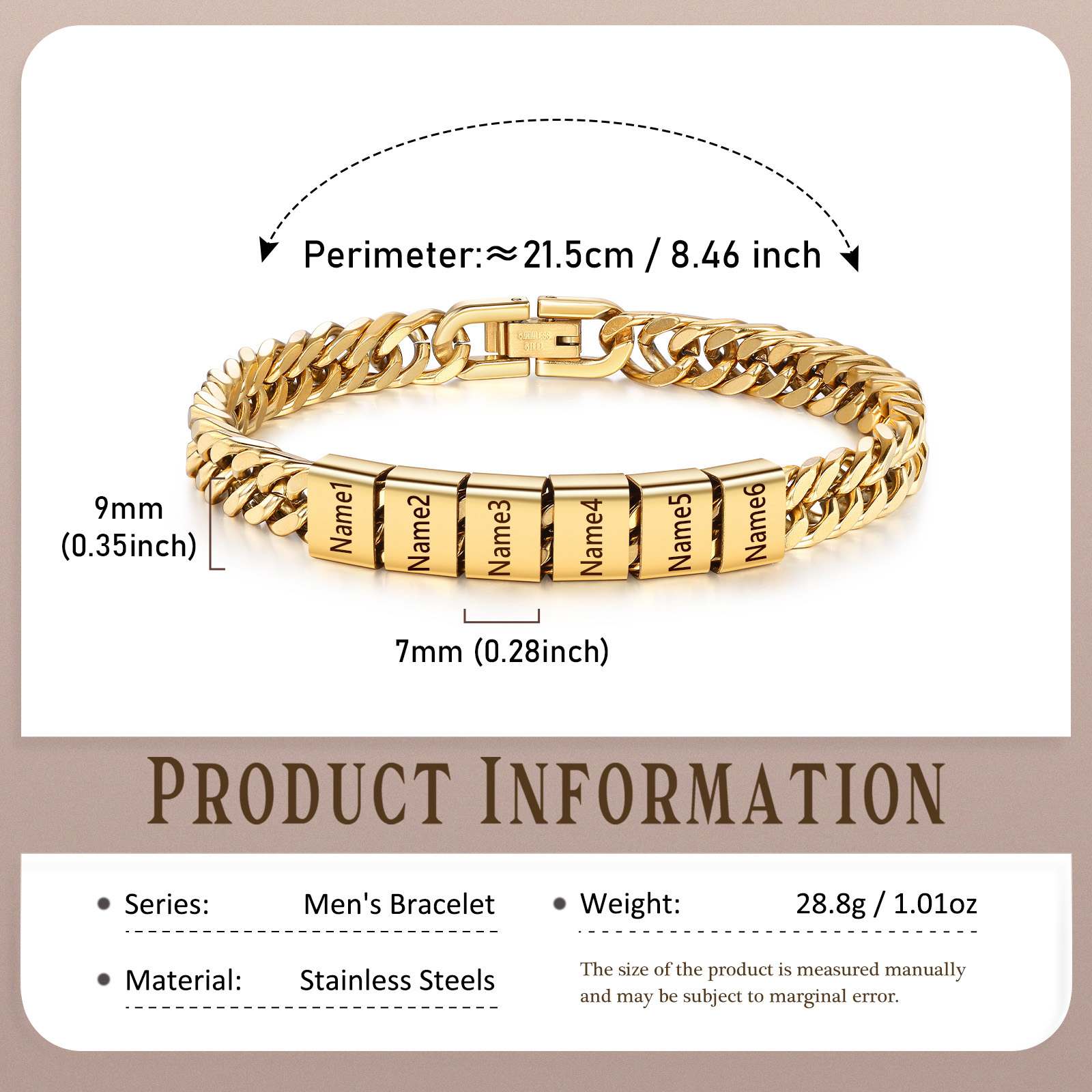 Pulsera personalizada con 2-6 nombres para hombre con grabado personalizado - regalo para padre abuelo | Jessemade