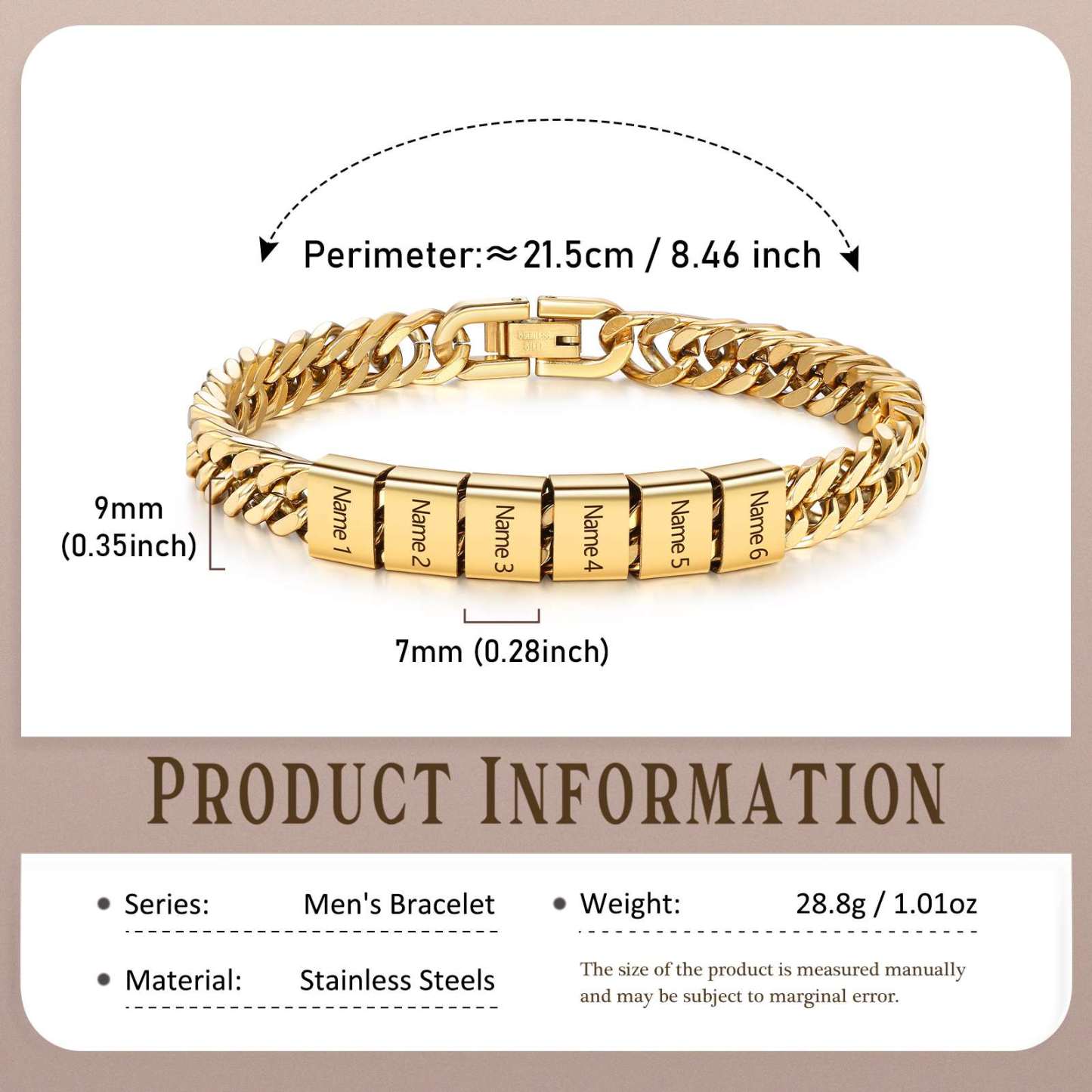 Pulsera personalizada con 2-6 nombres para hombre con grabado personalizado - regalo para padre abuelo | Jessemade