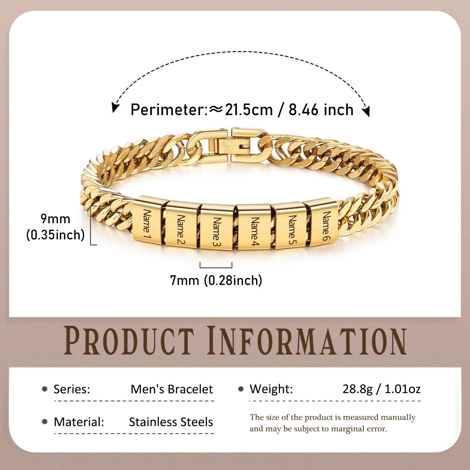 Pulsera personalizada con 2-6 nombres para hombre con grabado personalizado - regalo para padre abuelo | Jessemade