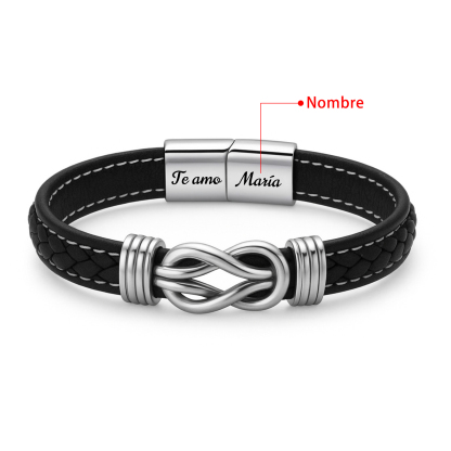 A mi hijo-Pulsera de Cuero Nudo Eterno de Acero Inoxidable con 2 Nombres Personalizados