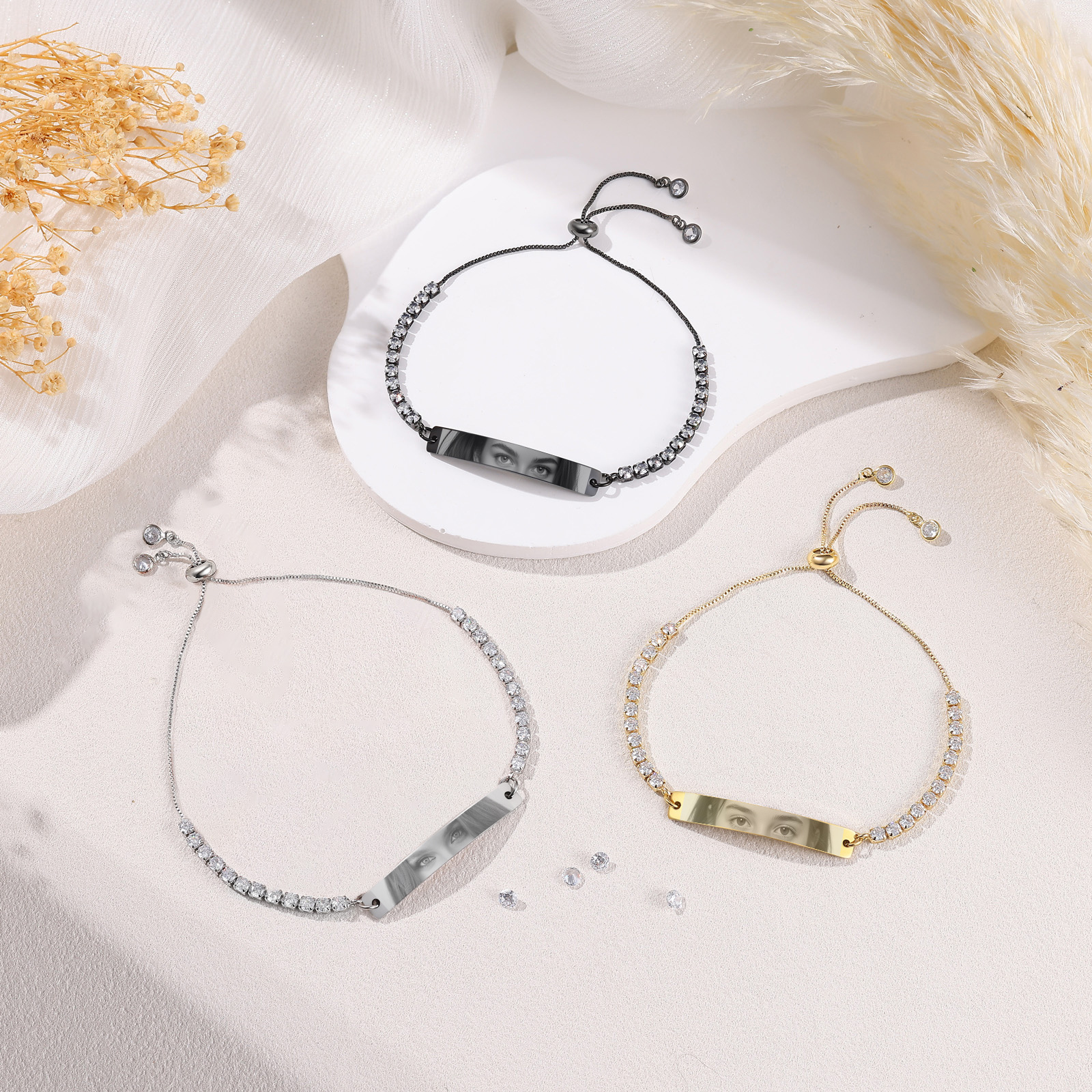 Pulsera de tenis ajustable y personalizada con foto para ella