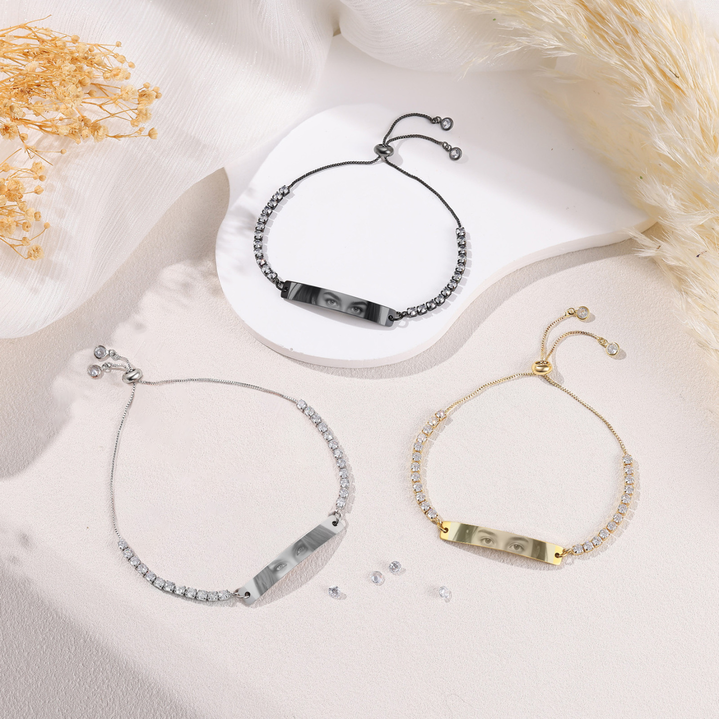Pulsera de tenis ajustable y personalizada con foto para ella