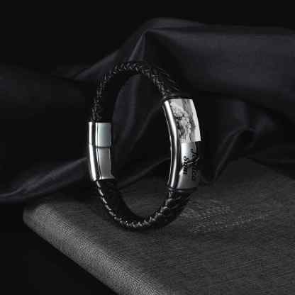 A mi papá-Pulsera de cuero trenzado personalizada con 2 nombres y 1 foto para hombre