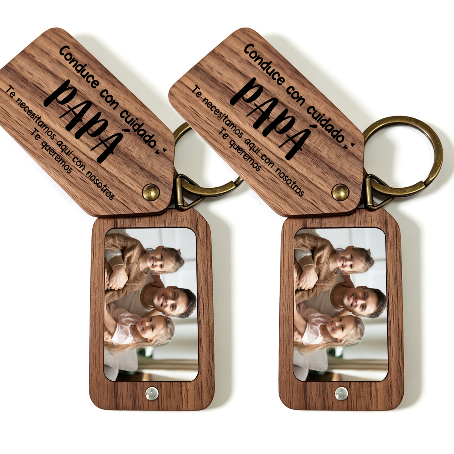 Llavero de madera personalizado con foto “Conduce con cuidado, PAPÁ”