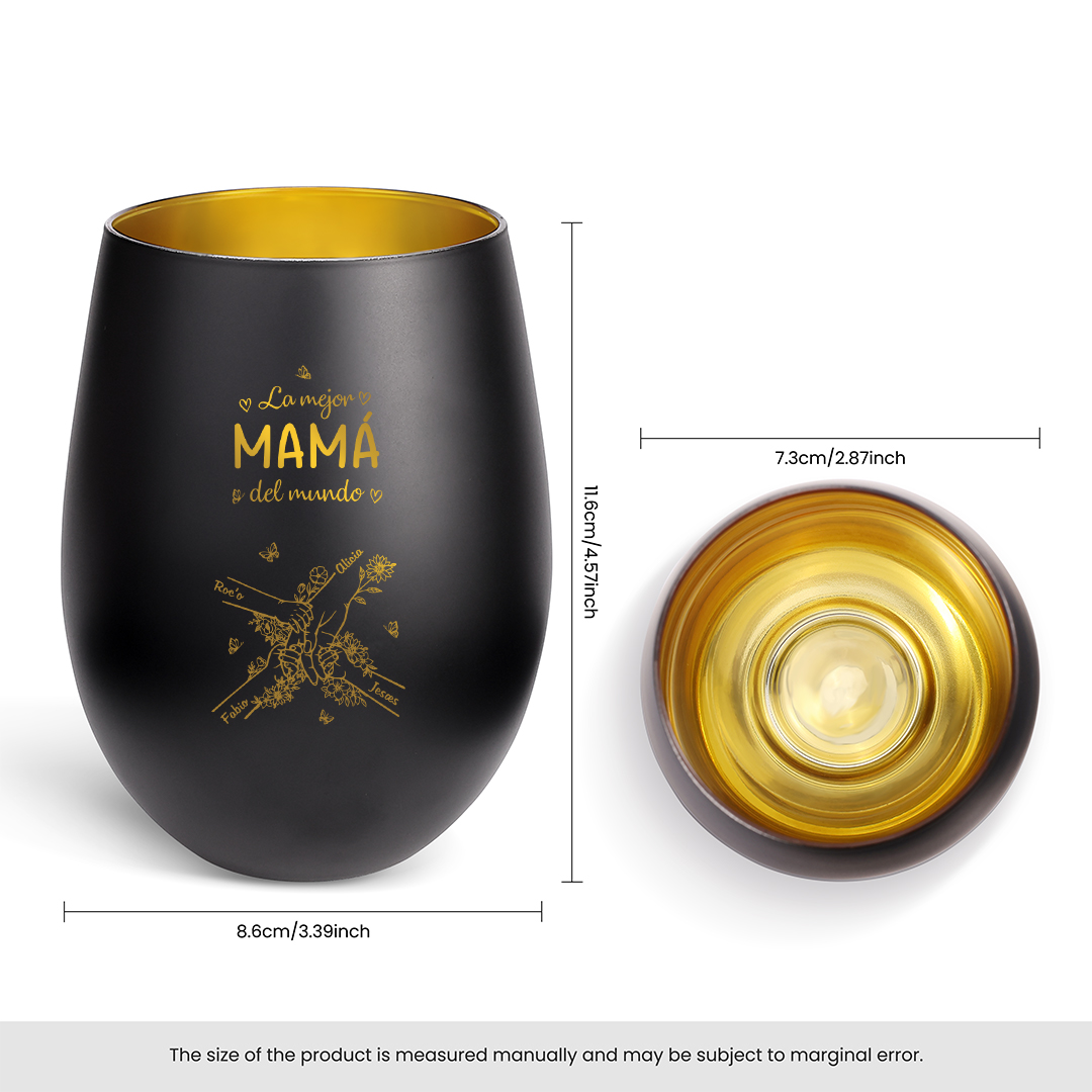 Portavelas de cristal personalizado “La mejor mamá/abuela del mundo” con nombres de 2 a 7 hijos