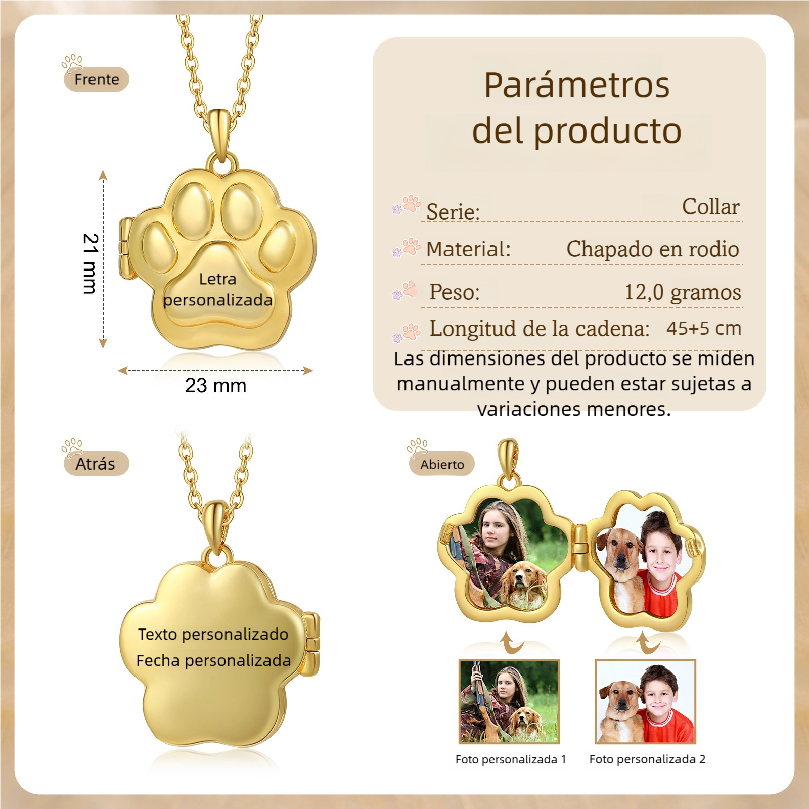 Collar con medallón personalizado con foto de huella - Regalo personalizado para amantes de las mascotas, para mamá, papá o amigo | Jessemade