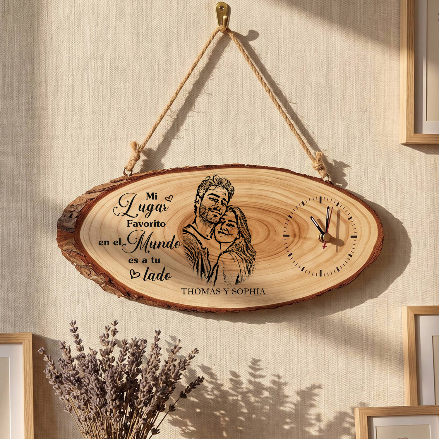 Reloj de Pared de Madera Personalizado con Foto de Pareja, 2 Nombres y Foto Personalizada