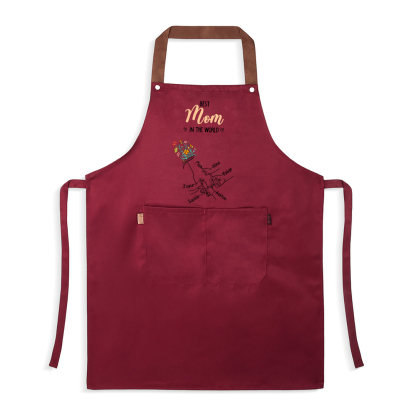Delantal de cocina floral personalizado con manos entrelazadas, personalizado con 2–7 nombres, regalo para mamá o abuela