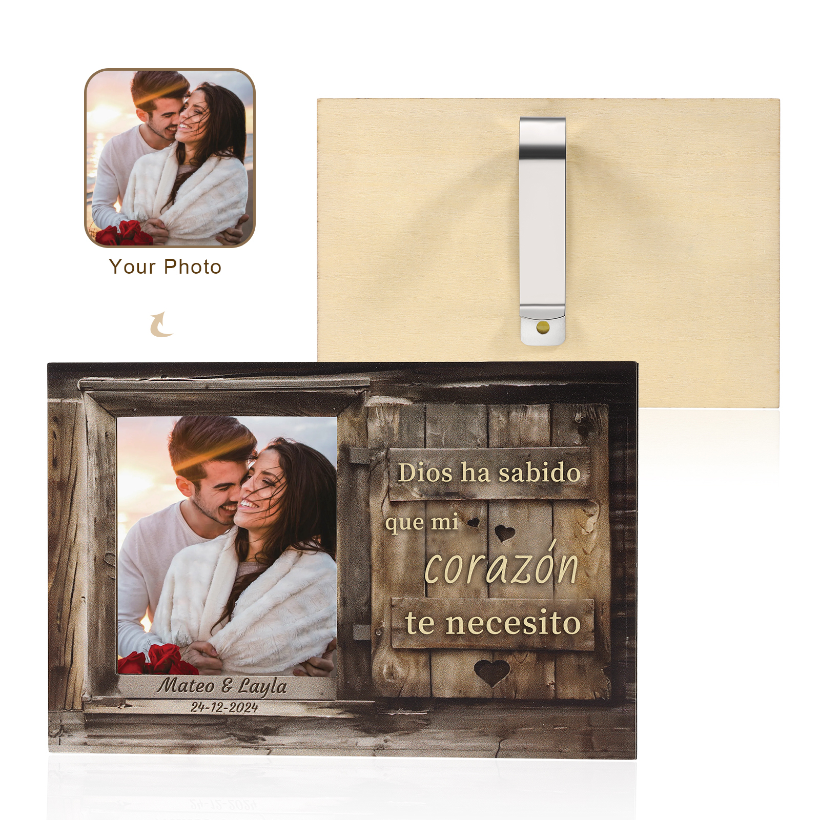 Clip personalizado para el parasol del coche 2 nombres, fecha y foto personalizados para pareja | Jessemade