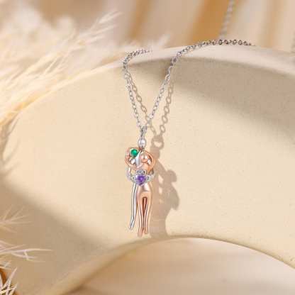 Collar de Pareja con Abrazo y Piedra de Nacimiento, colgante de corazón Bicolor para Mujer