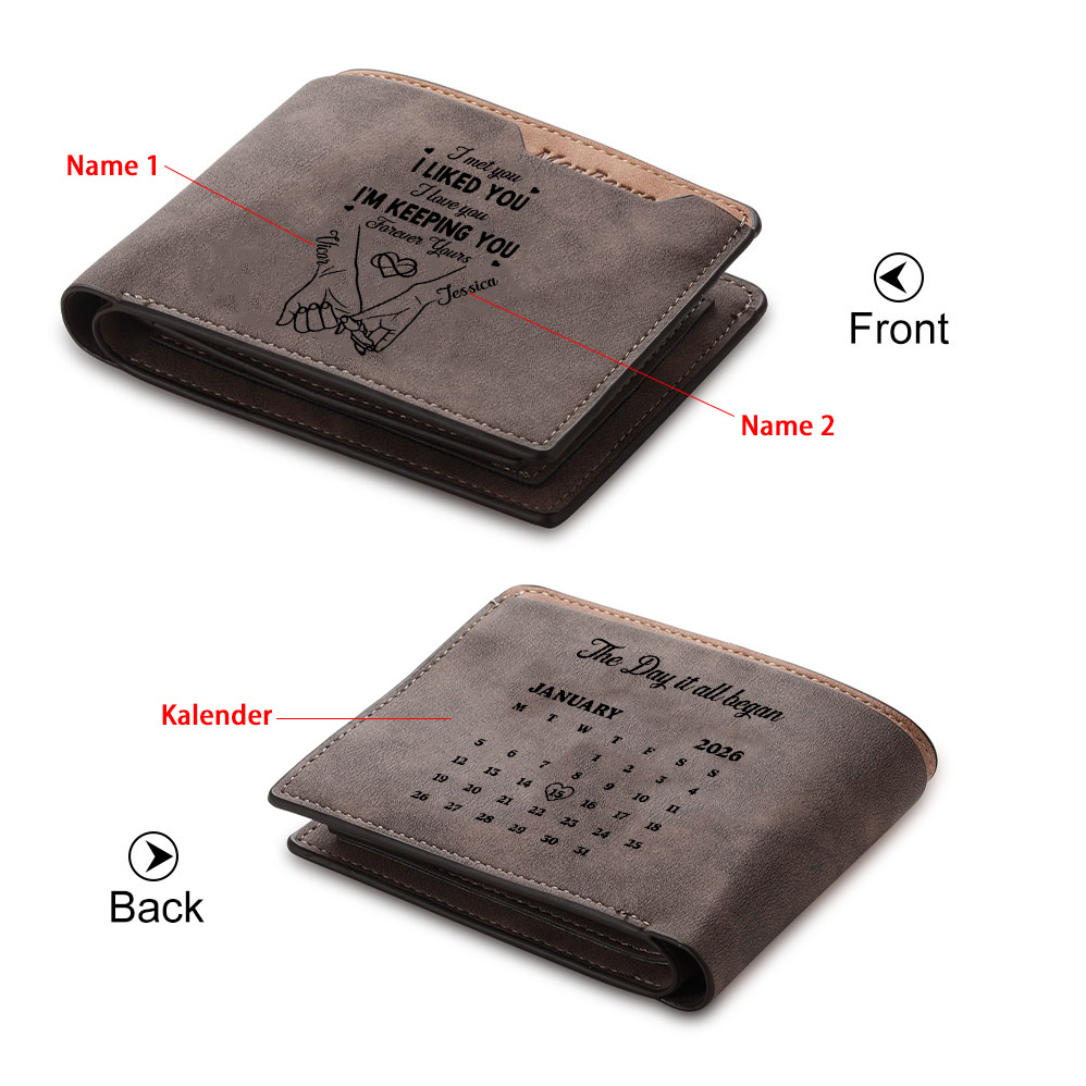 Cartera calendario de piel sintética personalizada para hombre para parejas