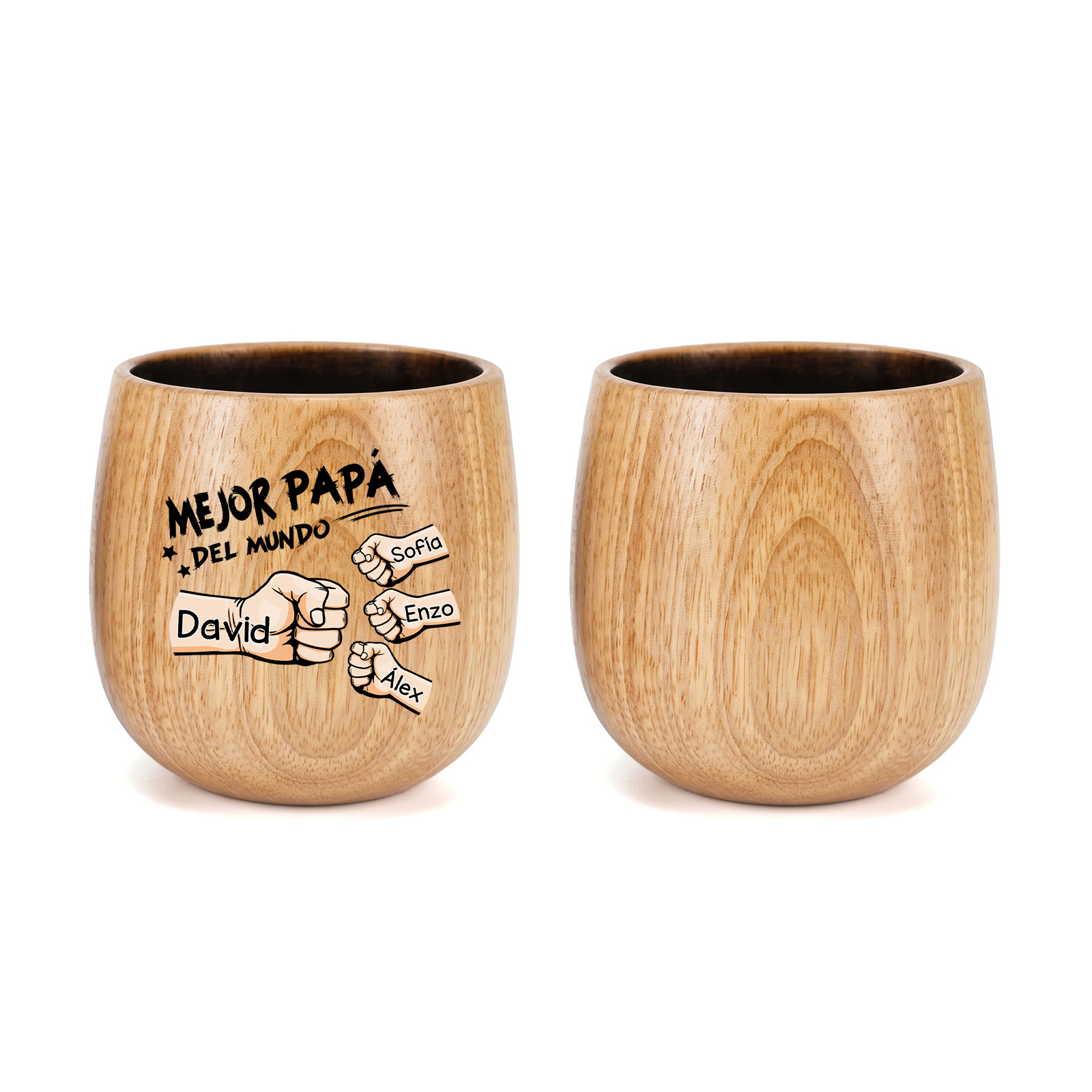 Vaso de whisky de madera personalizado con 2–6 choques de puño y nombres para papá