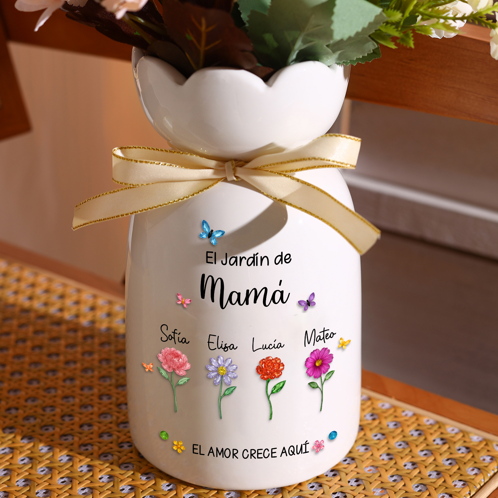 Jarrón personalizado El Jardín de la Abuela con 1 a 10 nombres y flores de nacimiento Regalo para el Día de la Madre o para la abuela | Jessemade