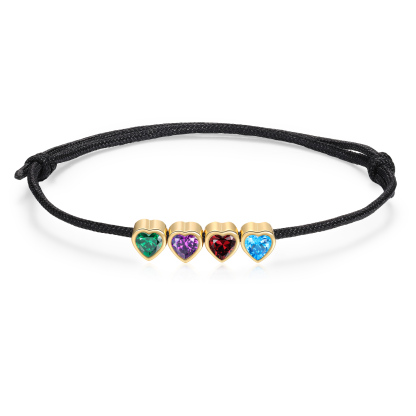 Pulsera personalizada con 2 a 5 piedras de nacimiento en forma de corazón, con cuerda ajustable