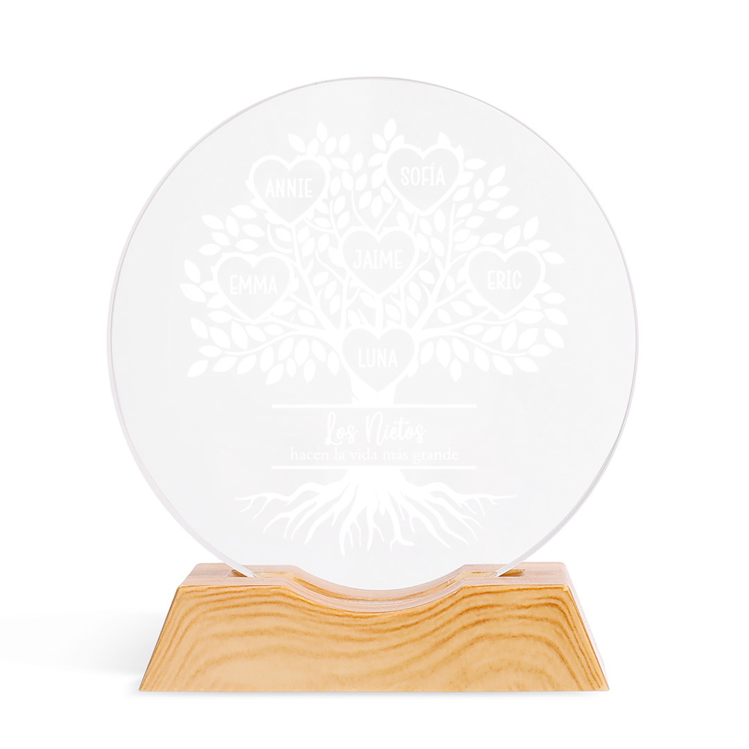 Luz nocturna LED de cristal personalizada con árbol genealógico, personalizable con 1 a 10 nombres