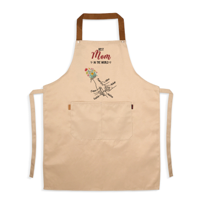 Delantal de cocina floral personalizado con manos entrelazadas, personalizado con 2–7 nombres, regalo para mamá o abuela