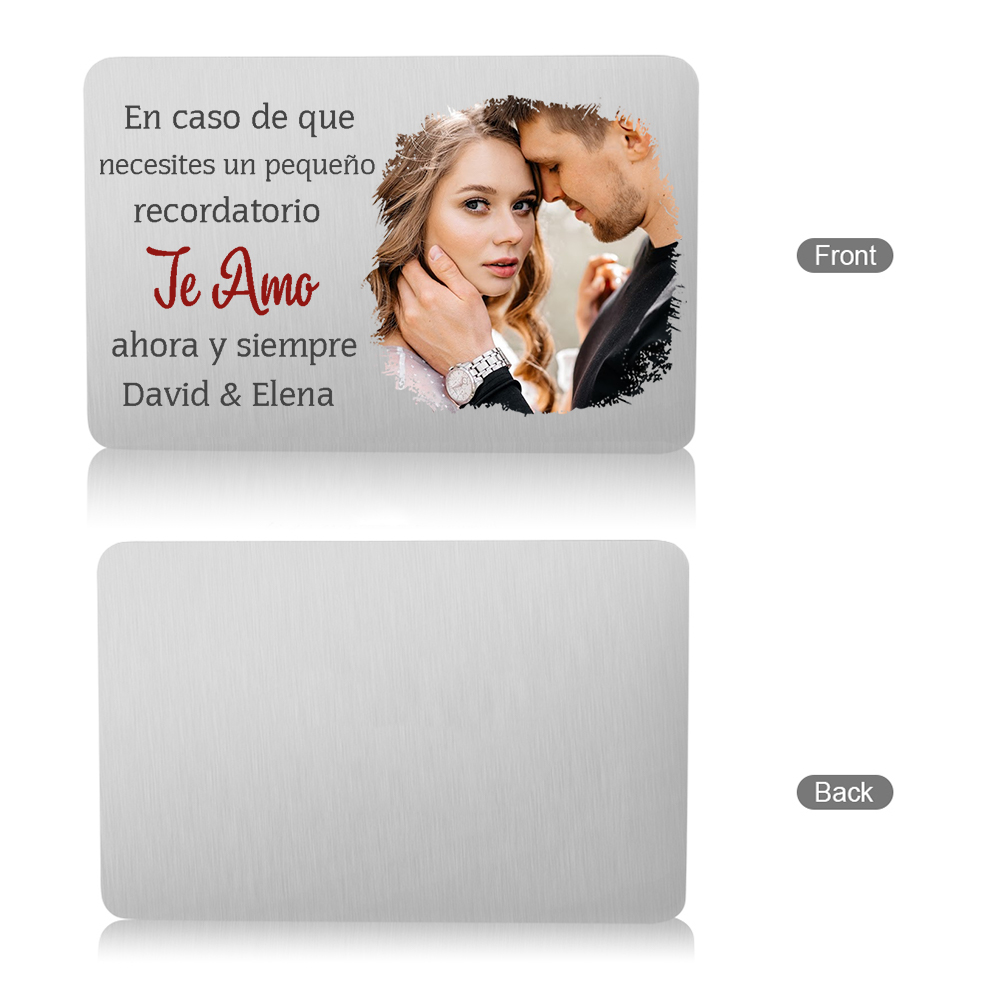Pareja-Kit de regalo cartera, llavero, tarjeta y bolígrafo con caja foto, nombre, letra y texto personalizados | Jessemade
