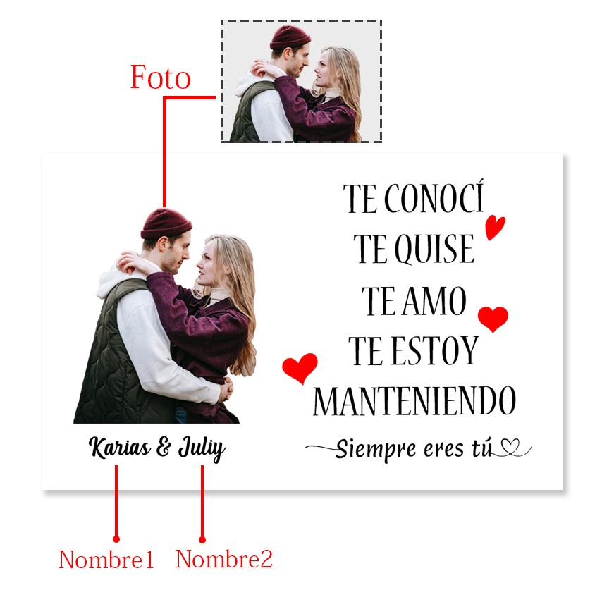 Tarjeta de cartera 2 nombres y foto personalizados con frases amorosos regalo para pareja de San Valentín | Jessemade