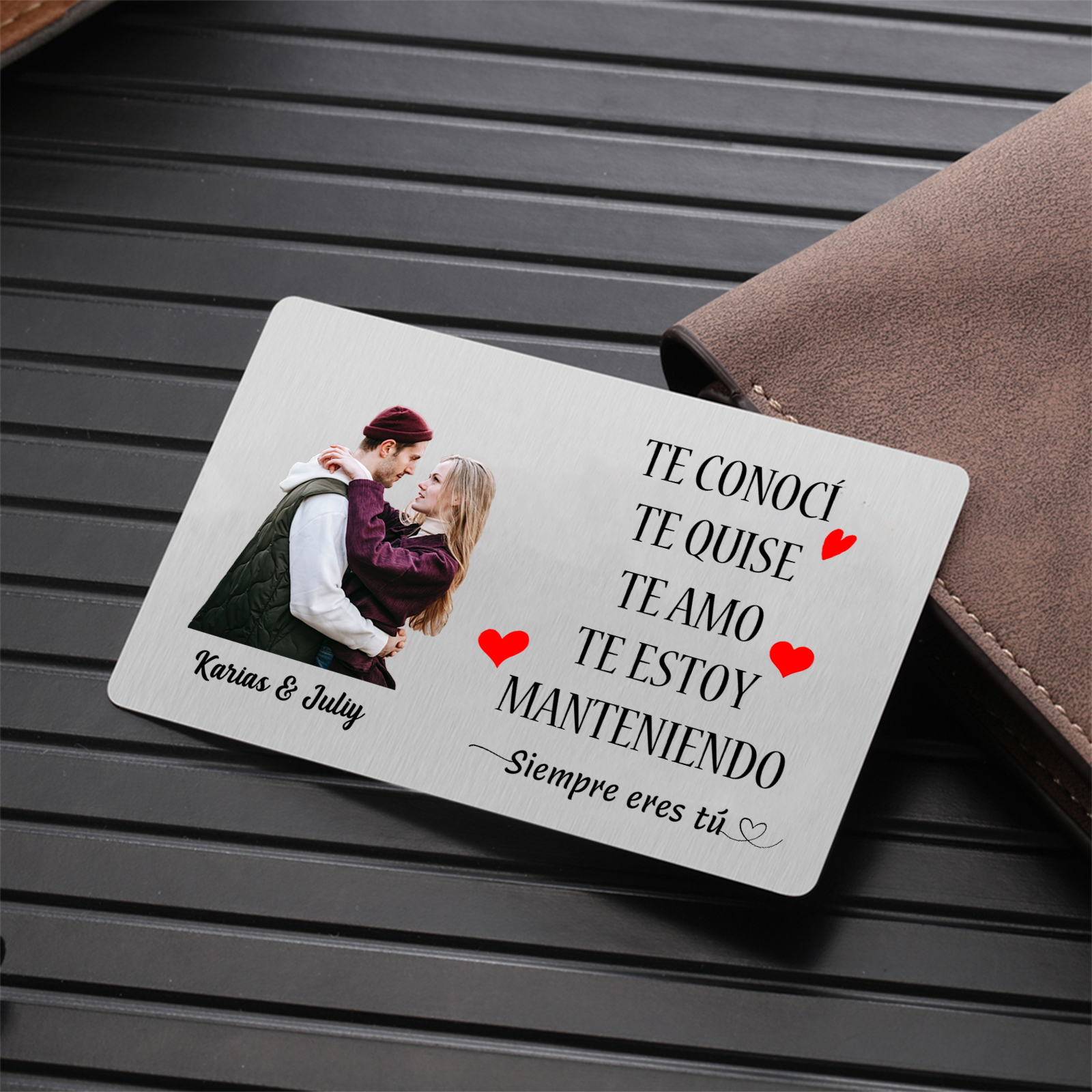 Tarjeta de cartera 2 nombres y foto personalizados con frases amorosos regalo para pareja de San Valentín | Jessemade