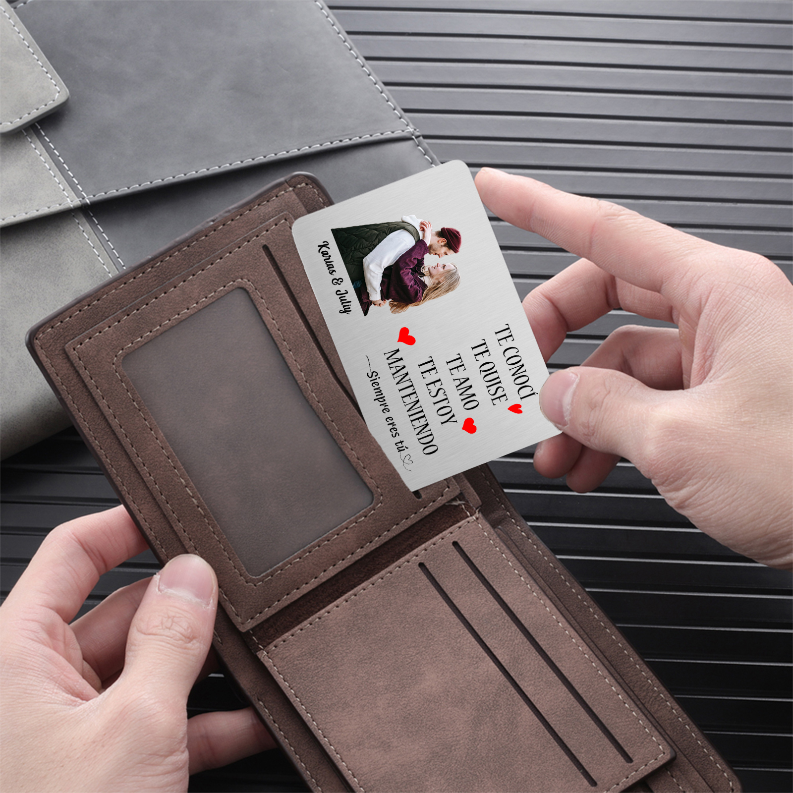 Tarjeta de cartera 2 nombres y foto personalizados con frases amorosos regalo para pareja de San Valentín | Jessemade