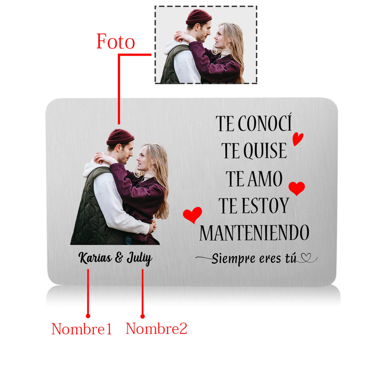 Pareja-Kit de regalo cartera, llavero de cuero, tarjeta para cartera con fotos, nombres, letra y fecha personalizados | Jessemade