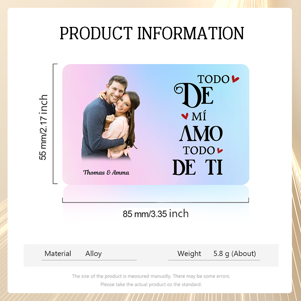 Tarjeta de cartera 2 nombres y foto personalizados con frases amorosos regalo para pareja San Valentín | Jessemade