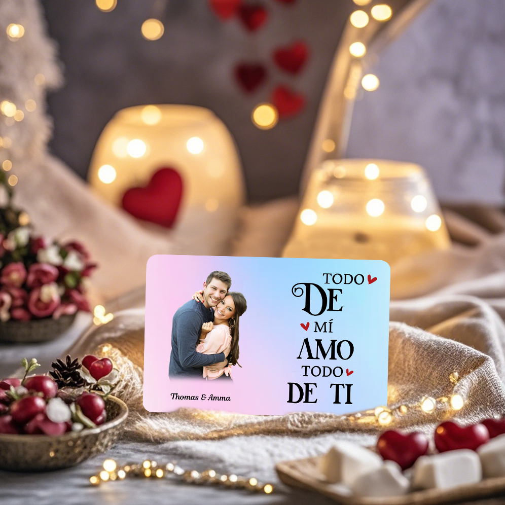 Tarjeta Billetera 2 Nombres Personalizados con Foto y Mensaje Emotivo
