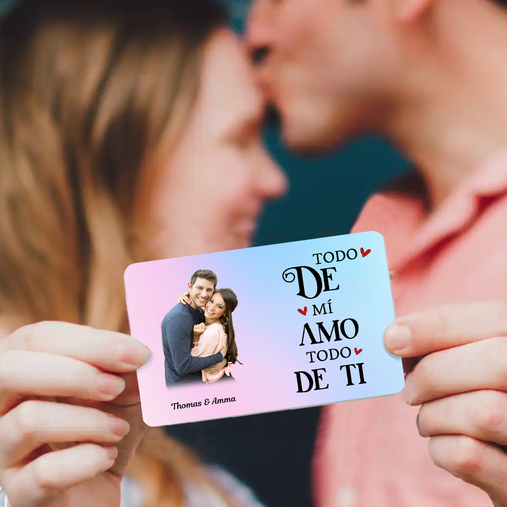 Tarjeta de cartera 2 nombres y foto personalizados con frases amorosos regalo para pareja San Valentín | Jessemade