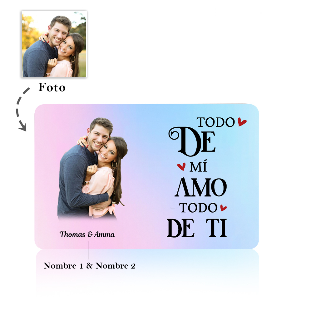Tarjeta de cartera 2 nombres y foto personalizados con frases amorosos regalo para pareja San Valentín | Jessemade