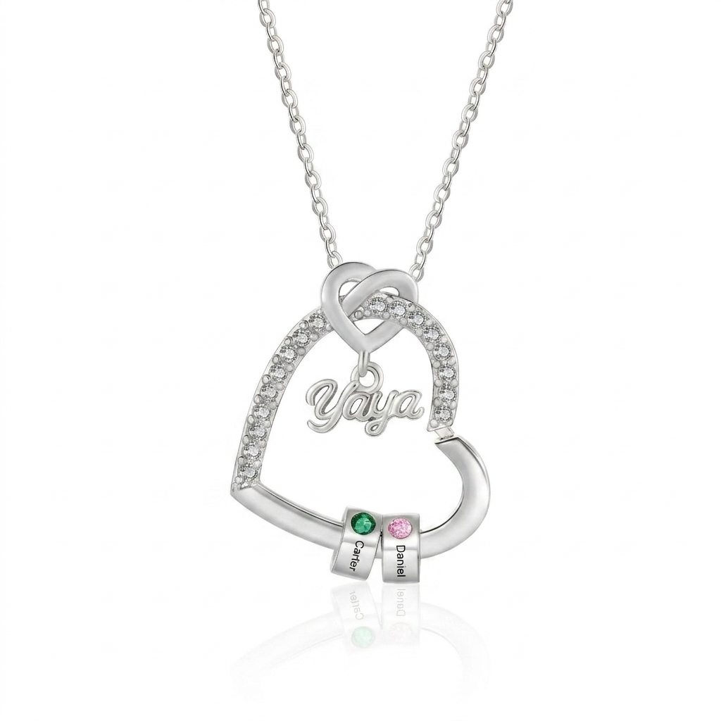 Collar de corazón "YAYA" personalizado con 1 a 5 nombres y 1 a 5 piedras de nacimiento, regalo para abuela | Jessemade
