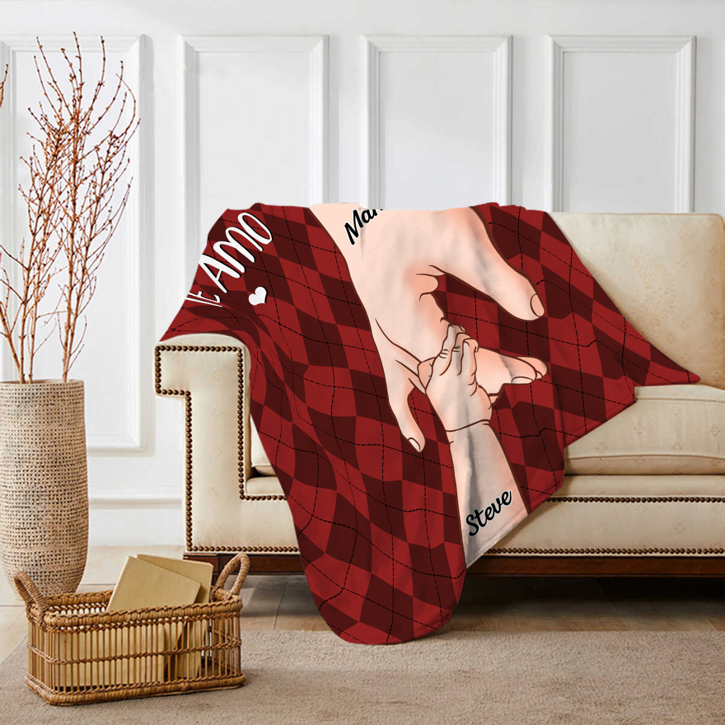 A mi abuela/mamá-Manta de buen calidad mano y mano personalizada con 2 nombres y 2 textos | Jessemade