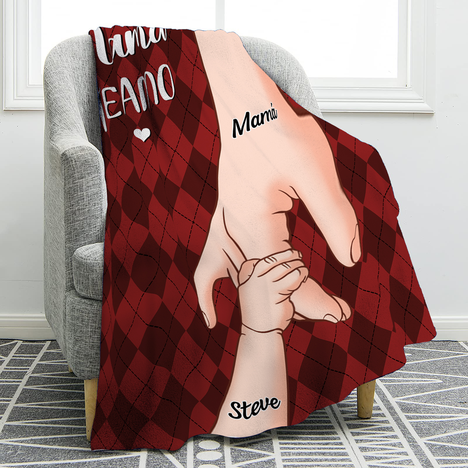 A mi abuela/mamá-Manta de buen calidad mano y mano personalizada con 2 nombres y 2 textos | Jessemade