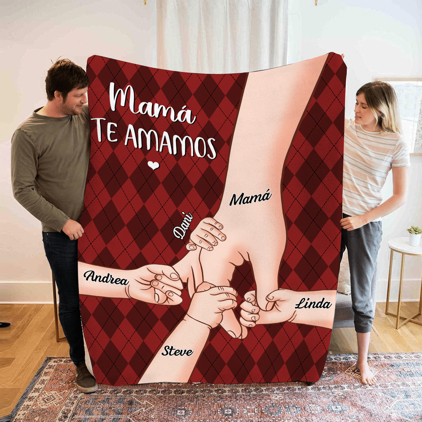 A mi abuela/mamá-Manta de buen calidad mano y mano personalizada con 5 nombres y 2 textos | Jessemade