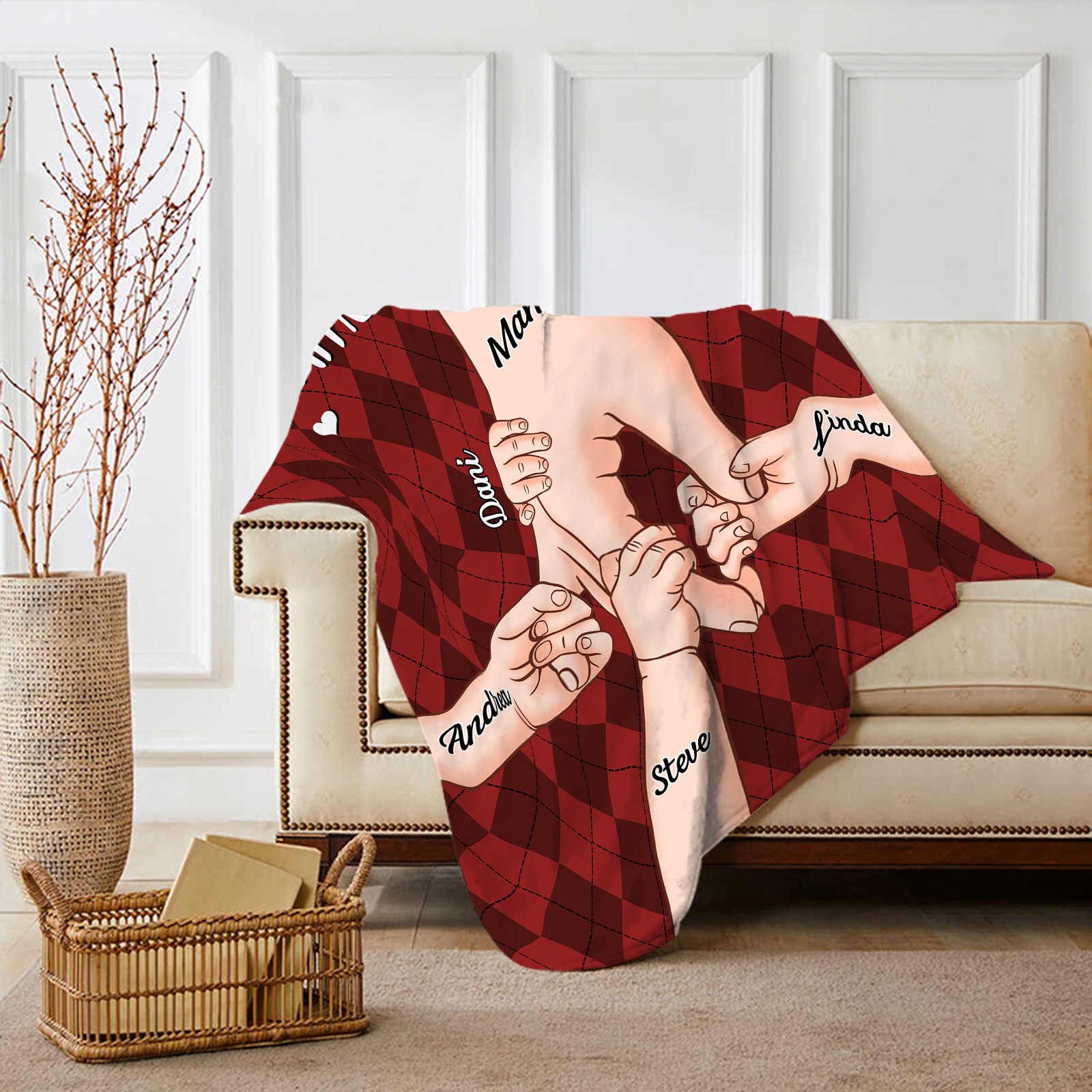 A mi abuela/mamá-Manta de buen calidad mano y mano personalizada con 5 nombres y 2 textos | Jessemade