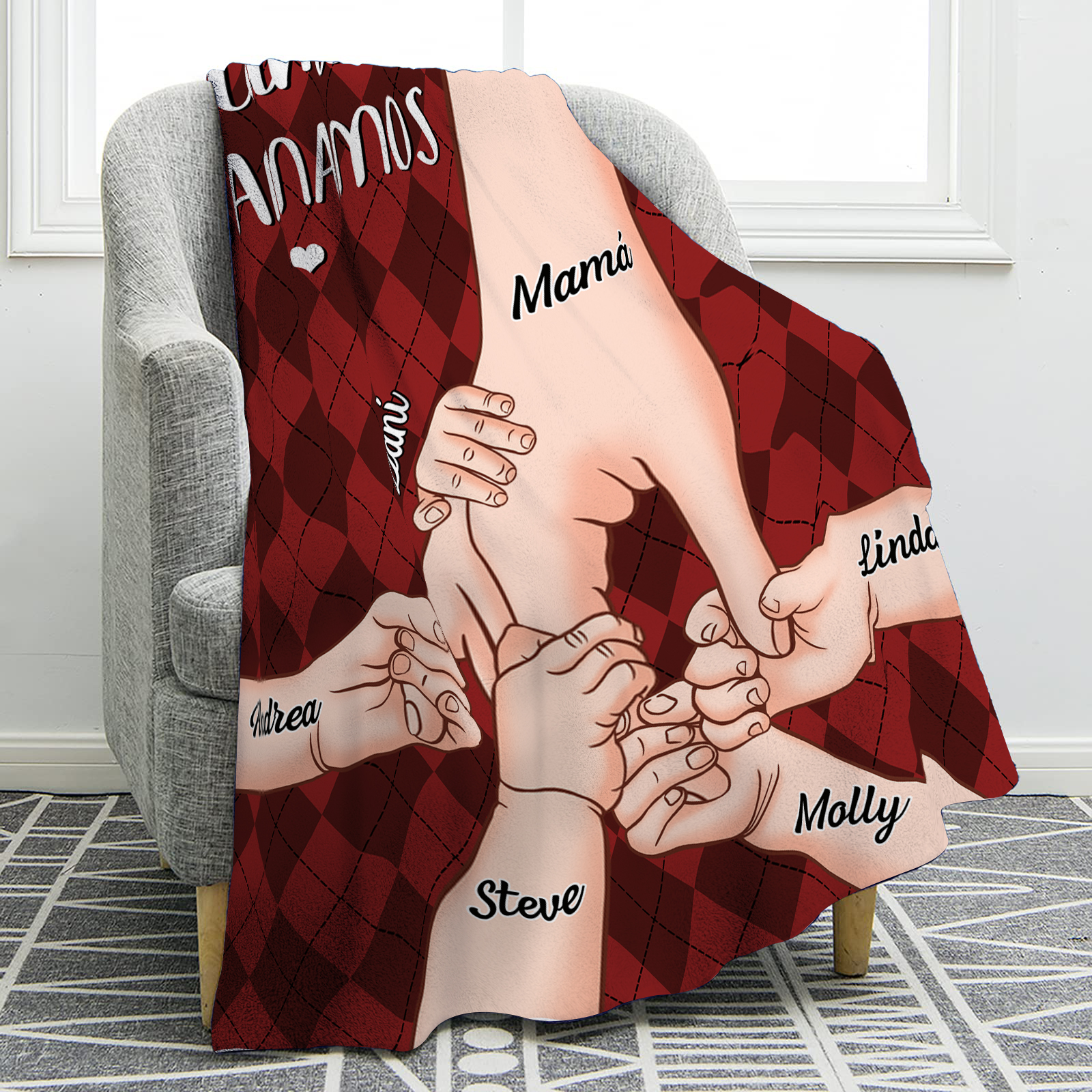 A mi abuela/mamá-Manta de buen calidad mano y mano personalizada con 6 nombres y 2 textos | Jessemade