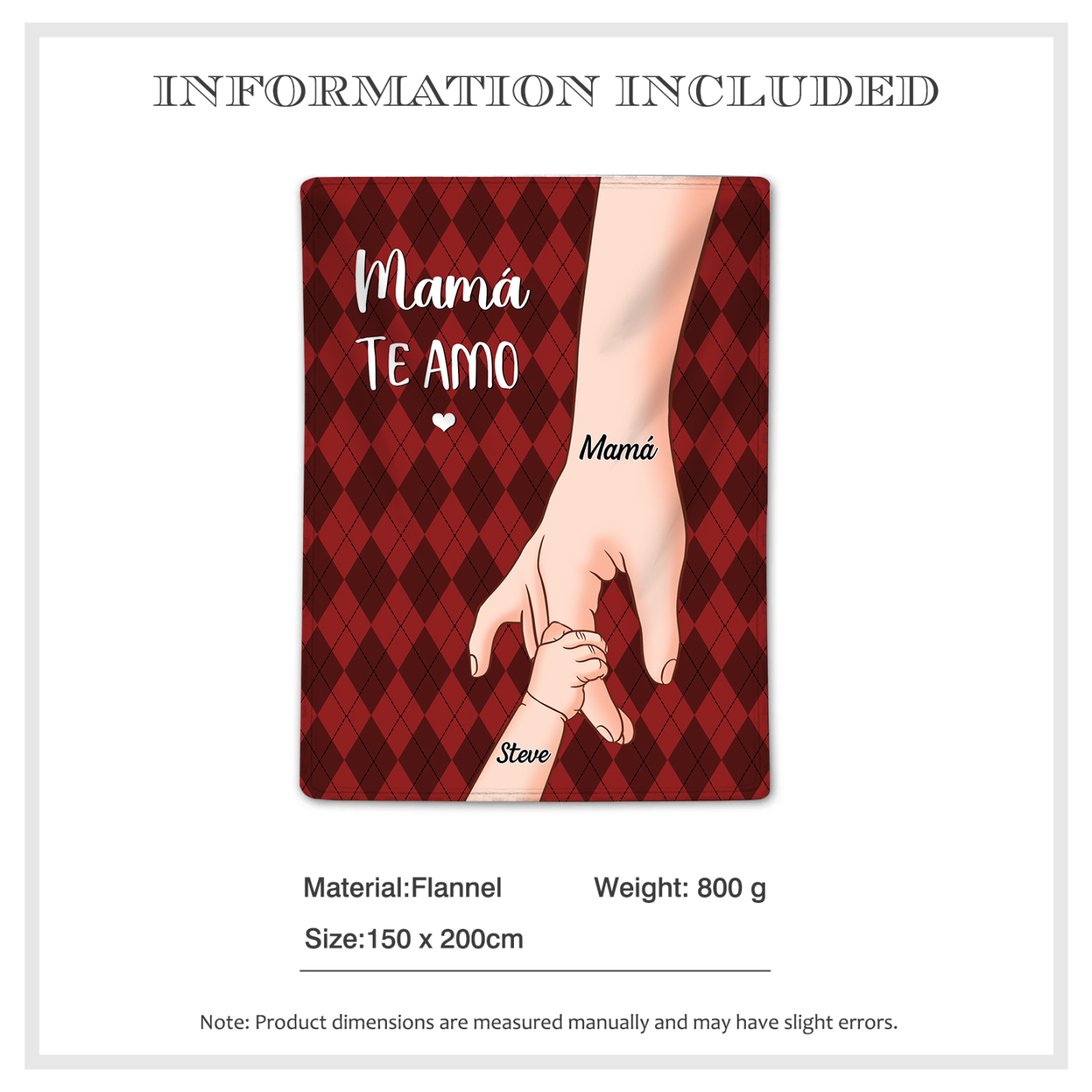 A mi abuela/mamá-Manta de buen calidad mano y mano personalizada con 2 nombres y 2 textos | Jessemade