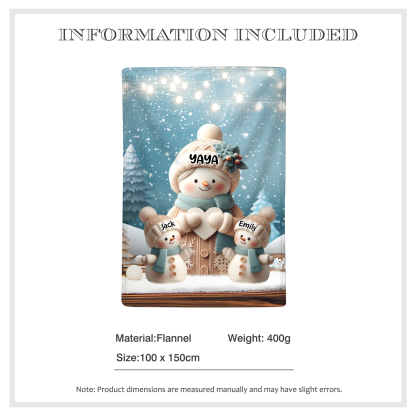 A mi abuela/mamá-Manta de buen calidad muñeco de nieve personalizada con 3 nombres | Jessemade