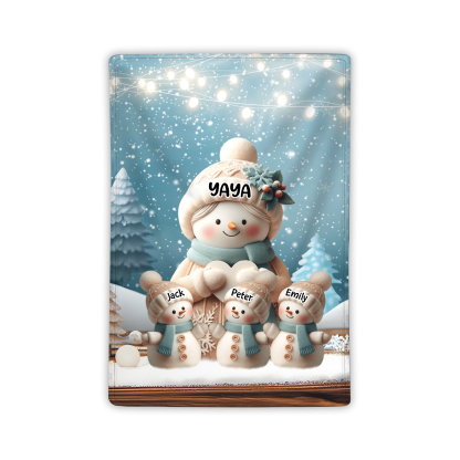 A mi abuela/mamá-Manta de buen calidad muñeco de nieve personalizada con 4 nombres | Jessemade