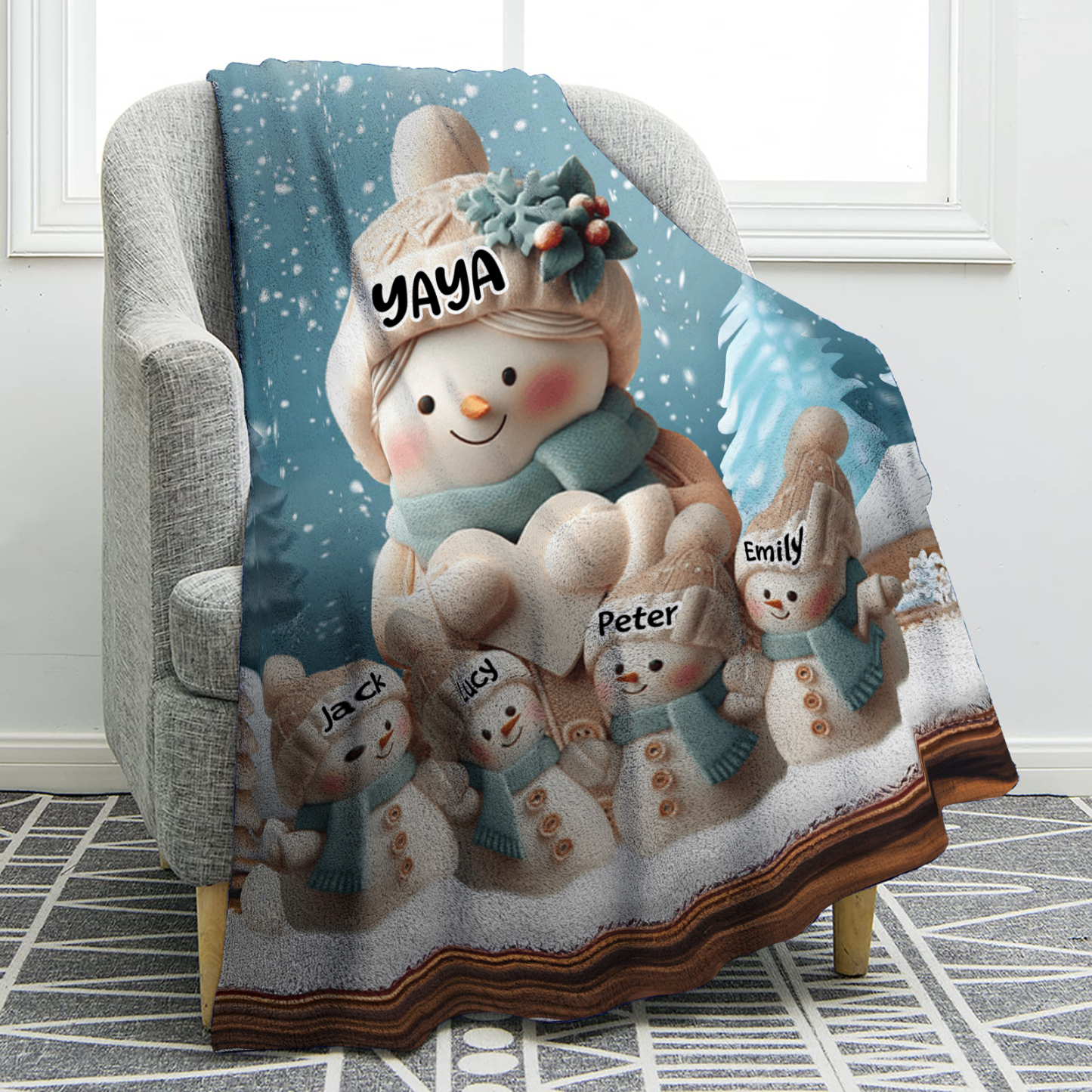 A mi abuela/mamá-Manta de buen calidad muñeco de nieve personalizada con 5 nombres | Jessemade
