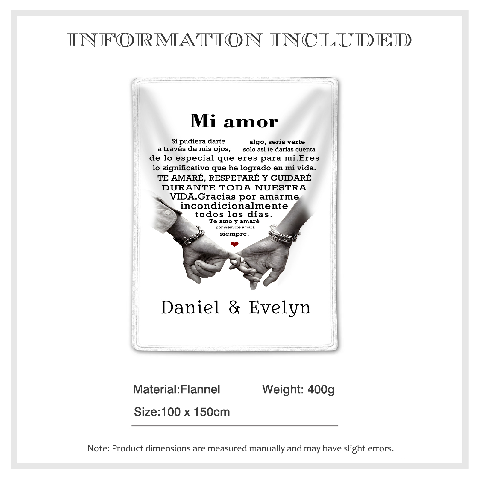 Pareja-Manta para pareja dedos cogidos 2 nombres personalizados | Jessemade