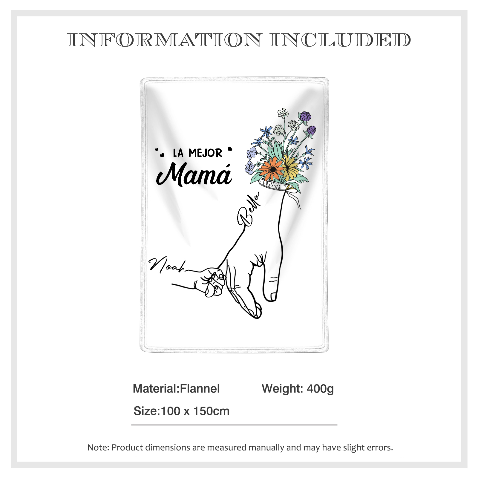 A mi mamá-Manta de buen calidad mano con mano y personalizada con 2 nombres | Jessemade