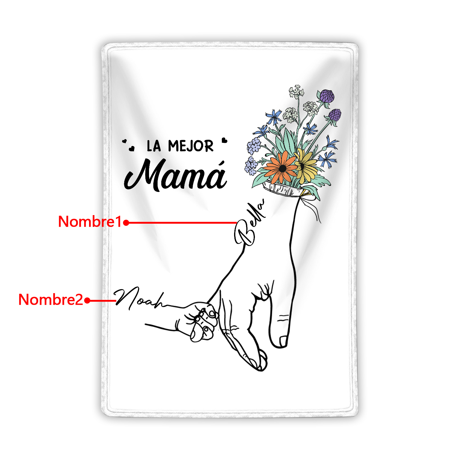 A mi mamá-Manta de buen calidad mano con mano y personalizada con 2 nombres | Jessemade