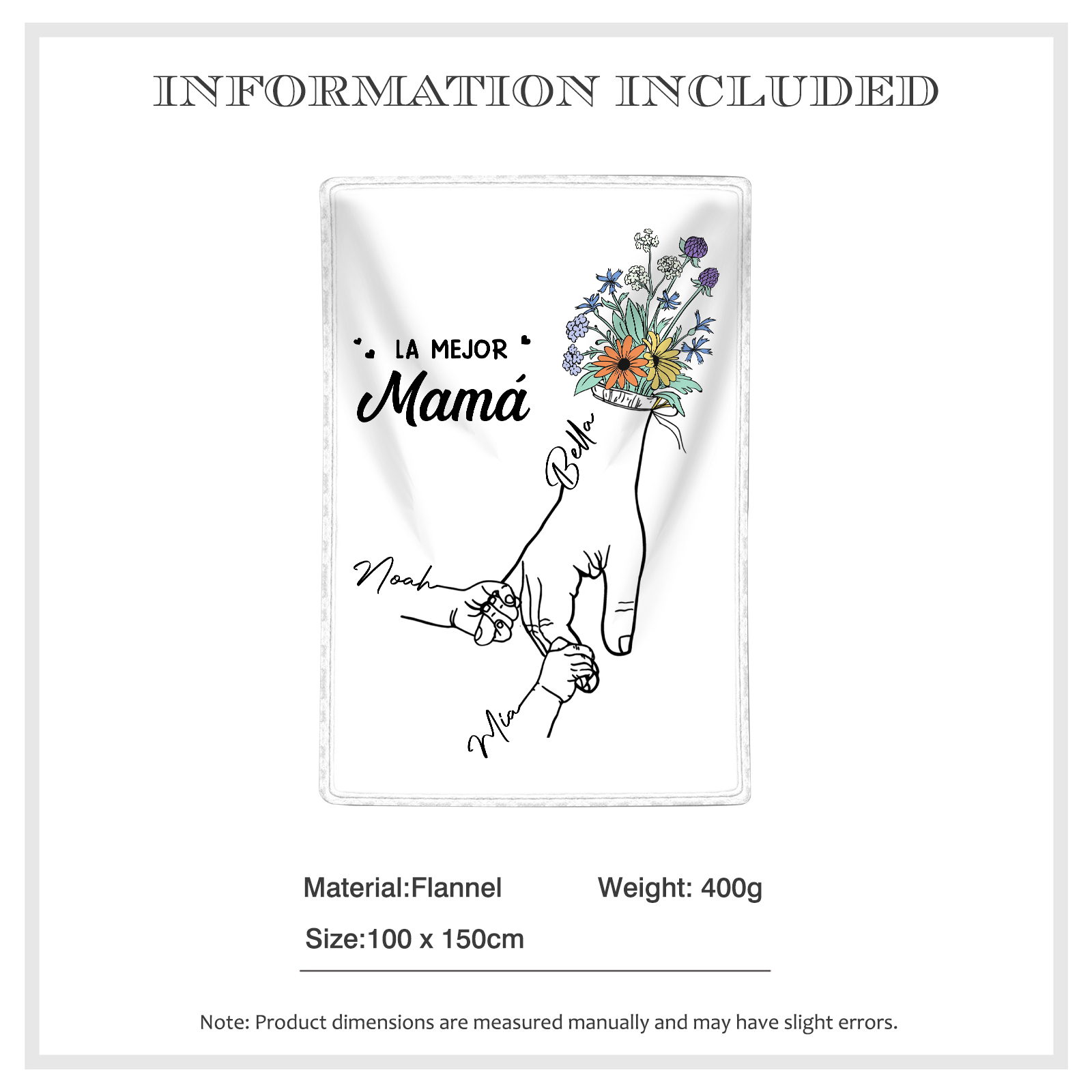 A mi mamá-Manta de buen calidad mano con mano y personalizada con 3 nombres | Jessemade