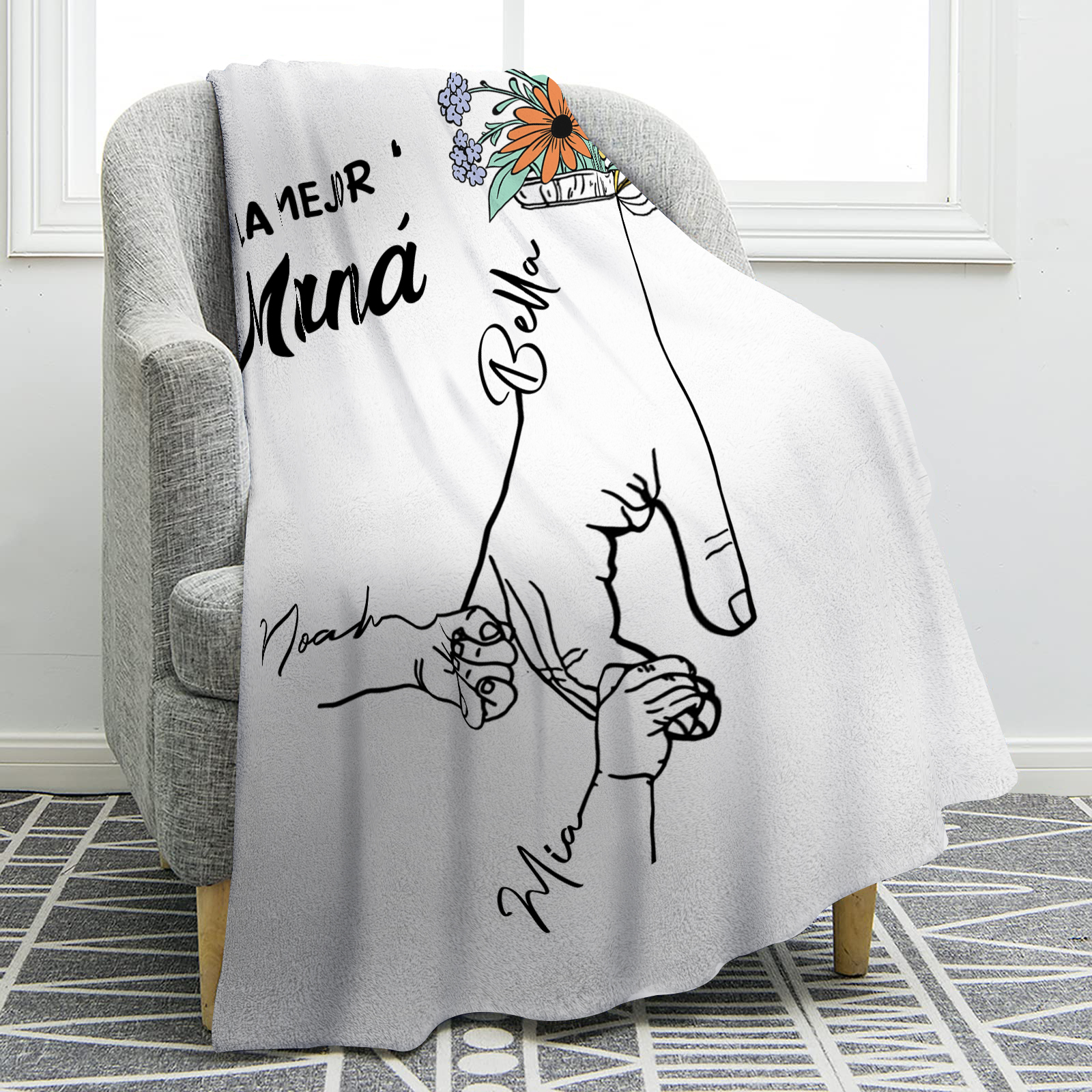 A mi mamá-Manta de buen calidad mano con mano y personalizada con 3 nombres | Jessemade