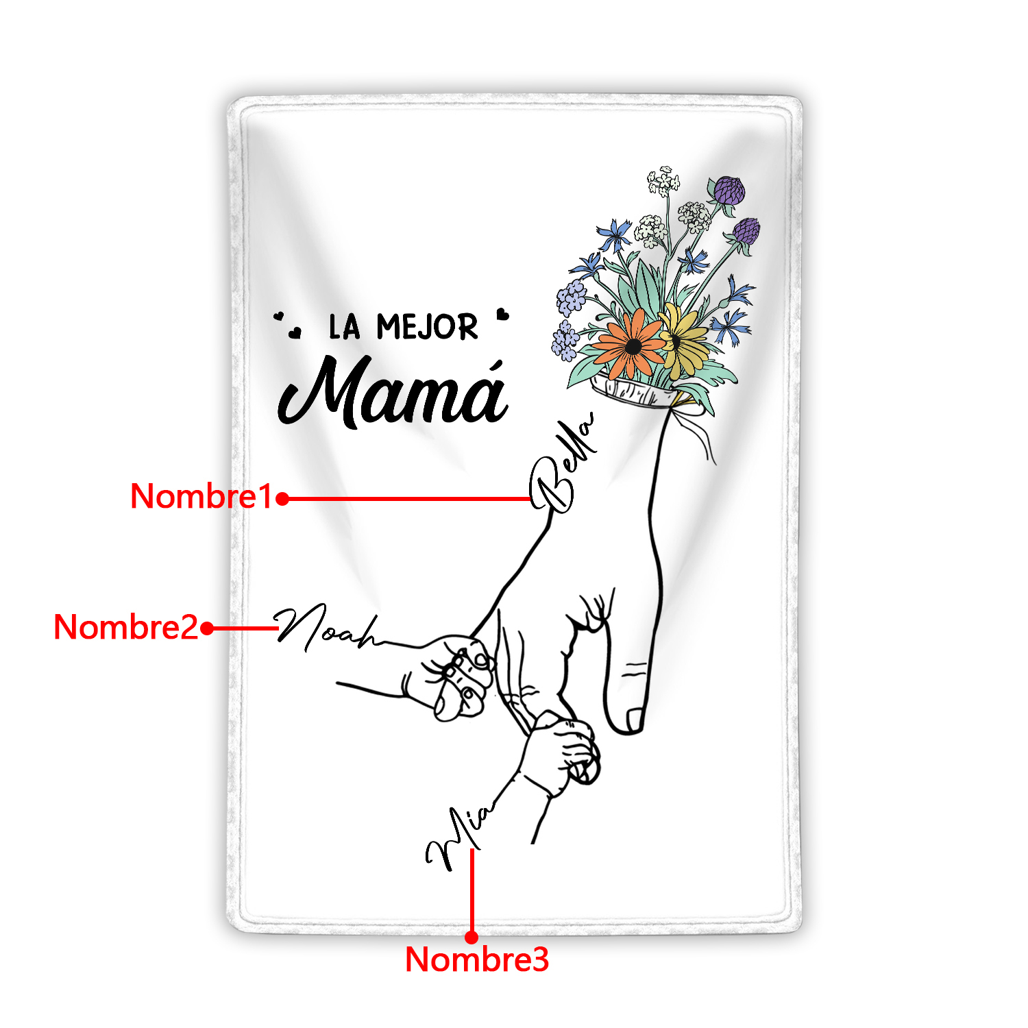 A mi mamá-Manta de buen calidad mano con mano y personalizada con 3 nombres | Jessemade
